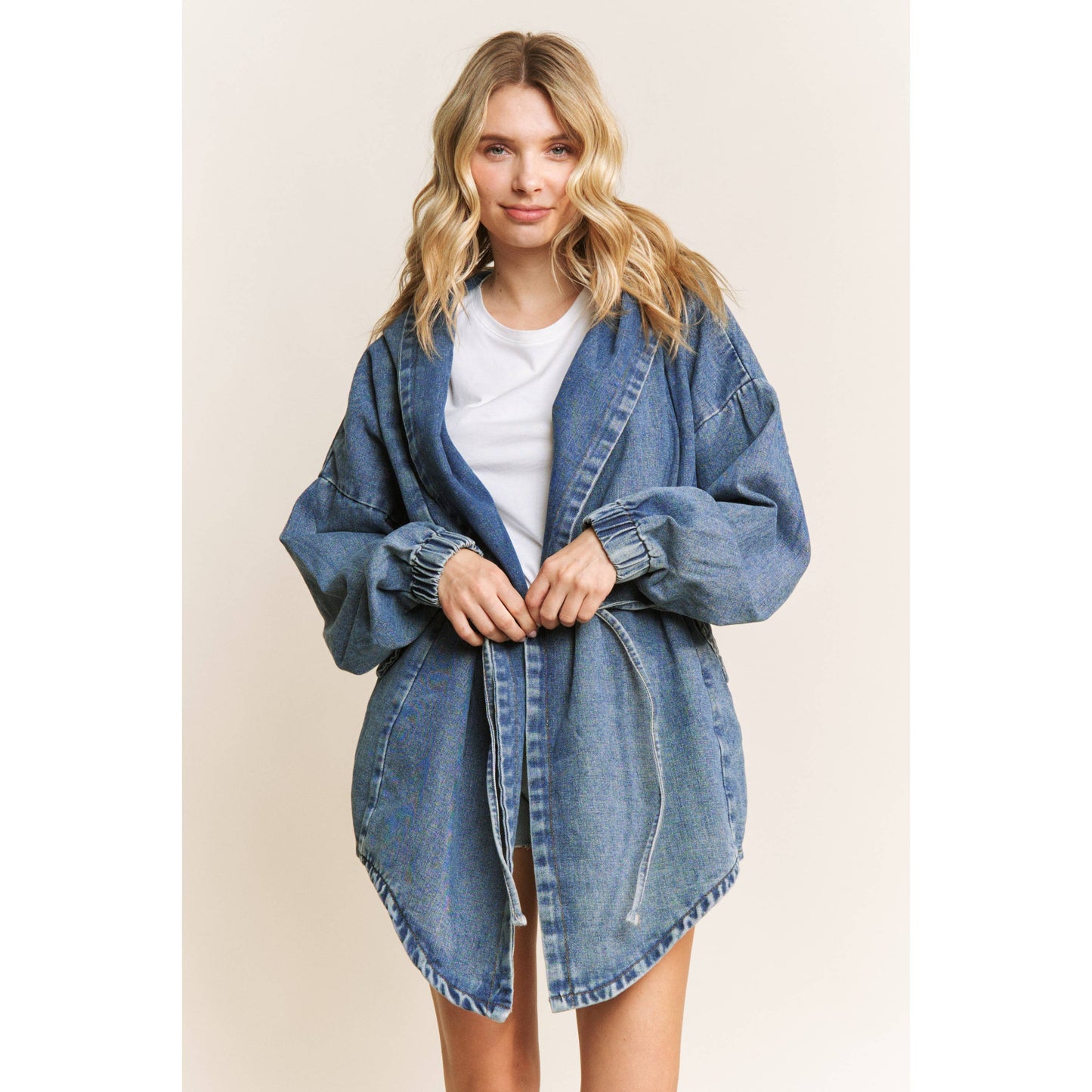VINTAGE DENIM WASHED HOODED COAT SHACKET: Medium Denim