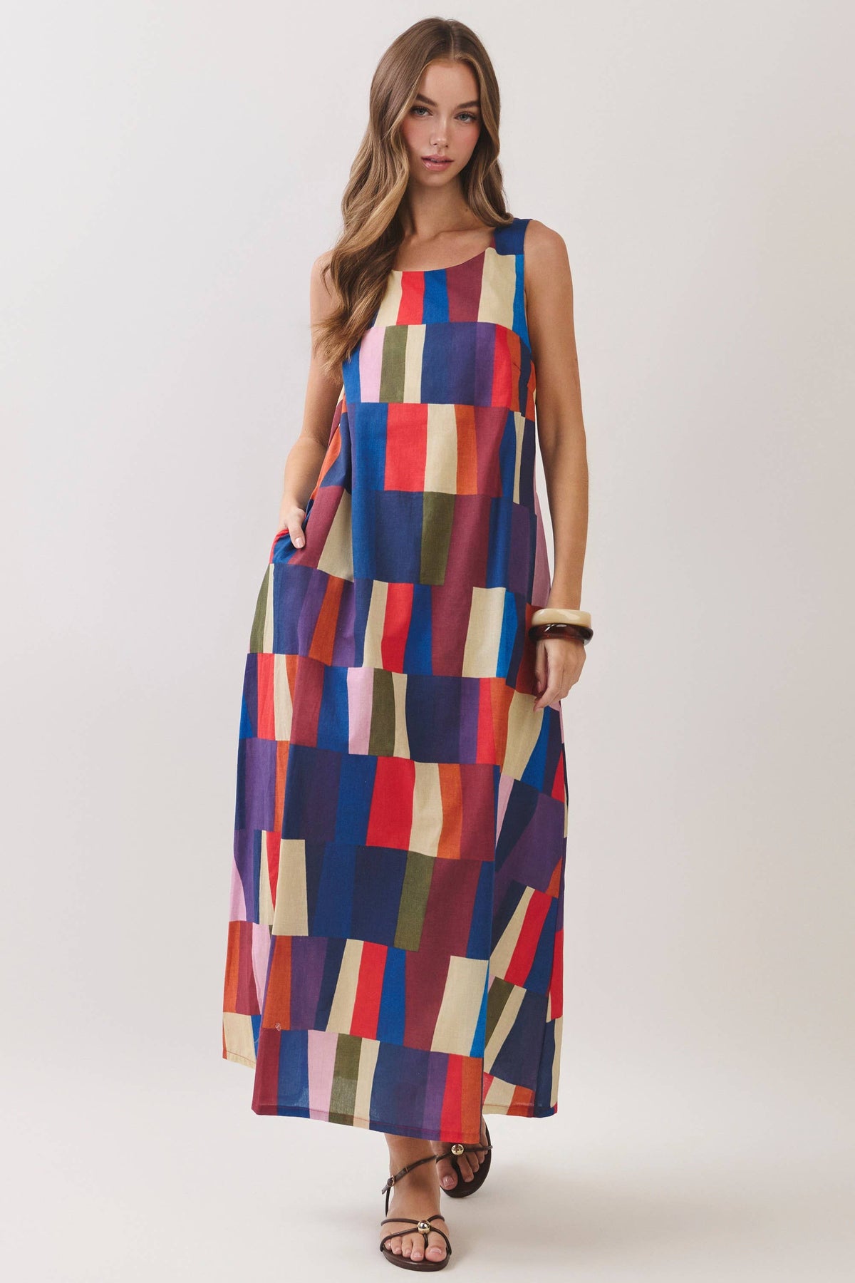 Geometric Print Maxi Dress: MULTI