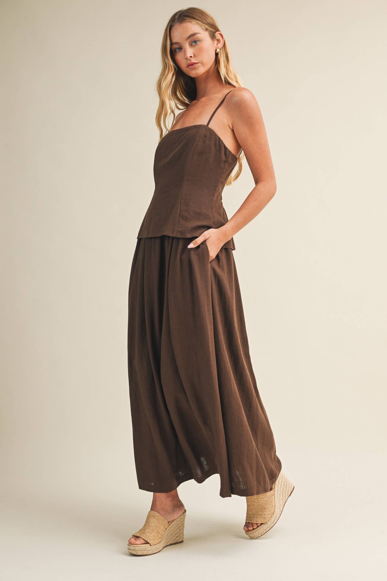 Tiered Bodice Maxi Dress: Brown