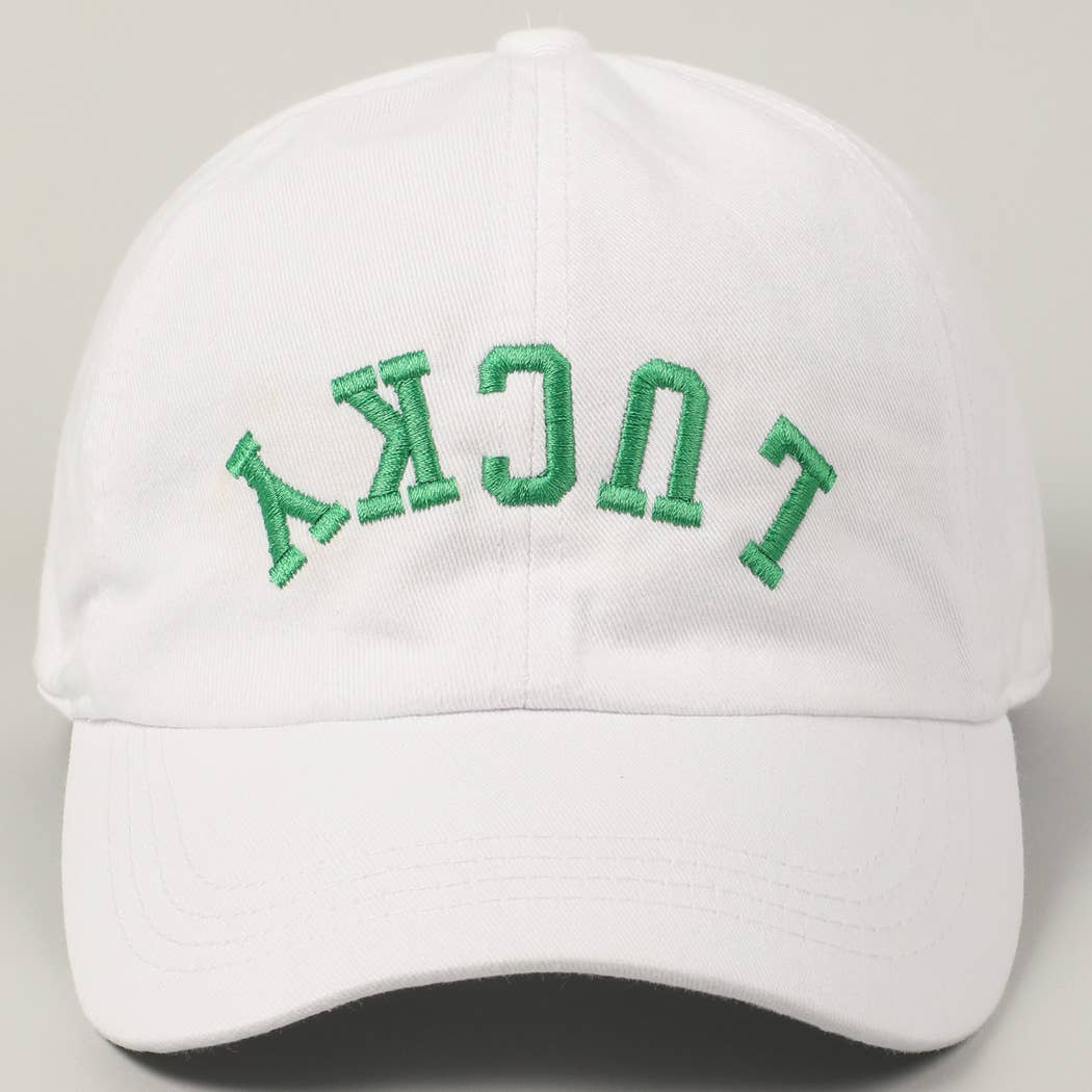 LUCKY Upside Down Embroidery Baseball Cap: White