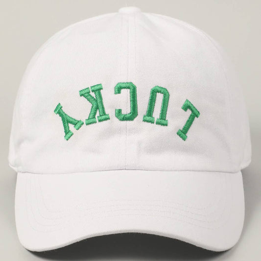 LUCKY Upside Down Embroidery Baseball Cap: White
