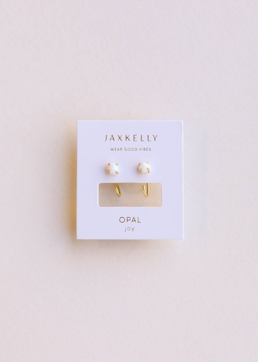 Huggies - White Opal - Gold Earrings