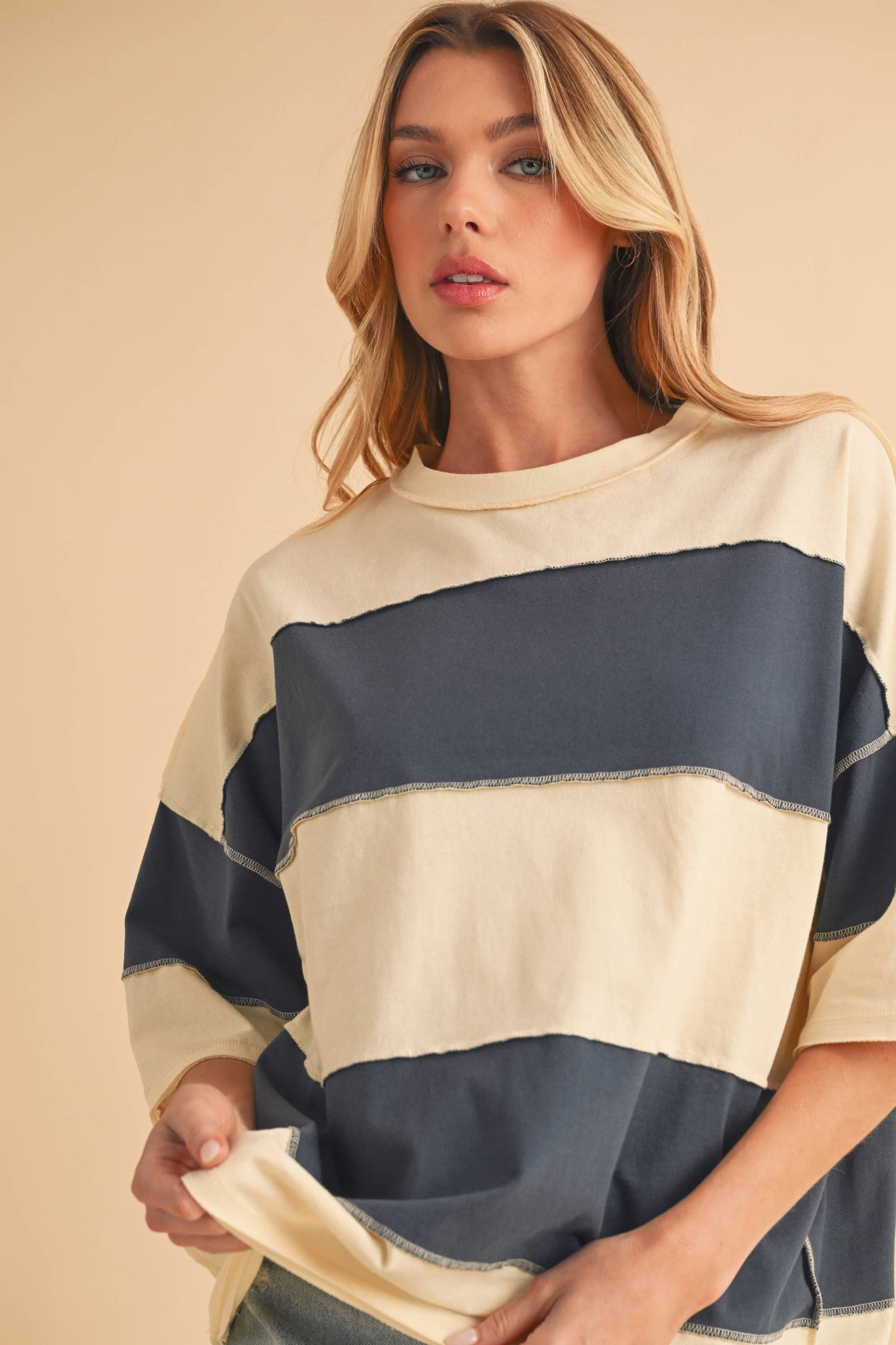 Polly Color Block Top: Navy