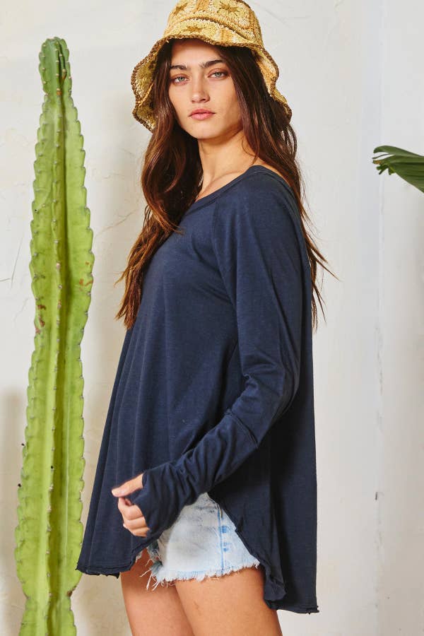 Long Sleeves Tunic Top: NAVY