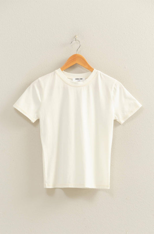 Mineral Washed Short Sleeve Crew Neck Top: WHITE
