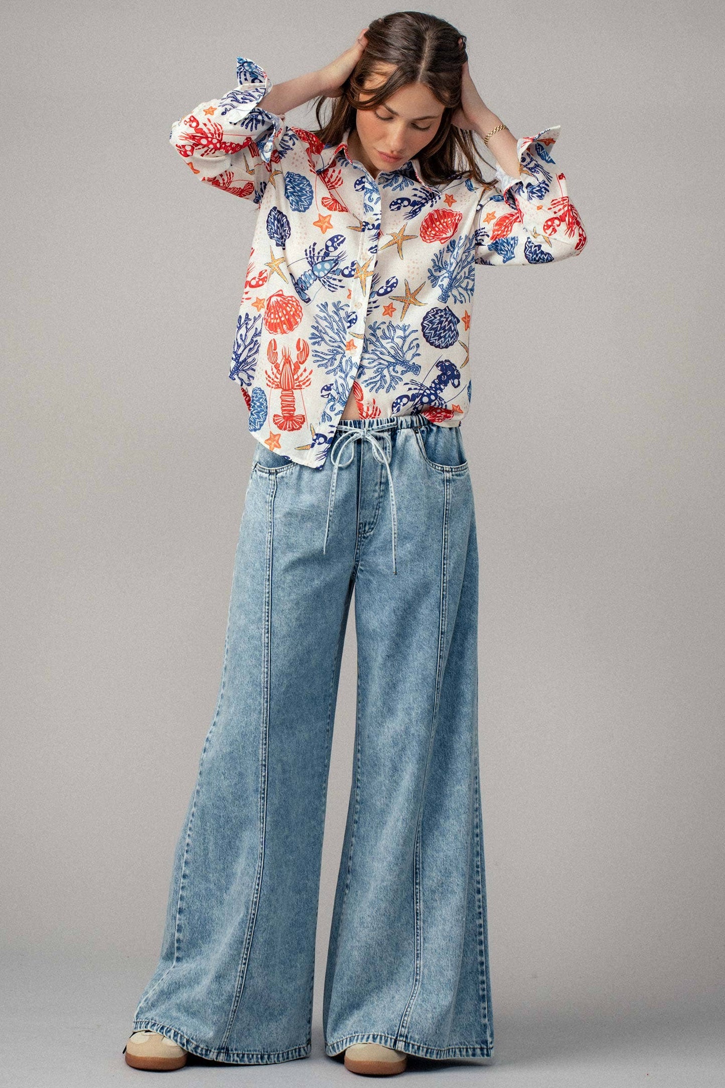 Relaxed Wide Leg Drawstring Western Pants: DK DENIM