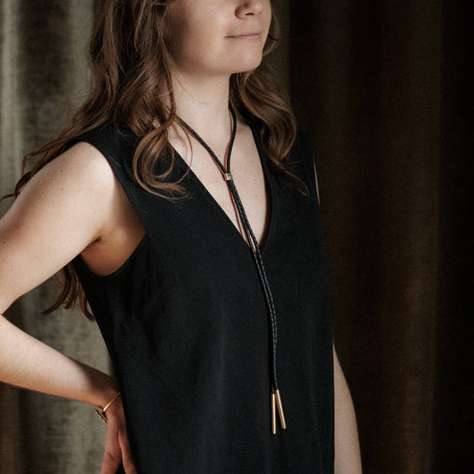 Carlile Bolo Tie: Dark Brown / Braided / Pearl