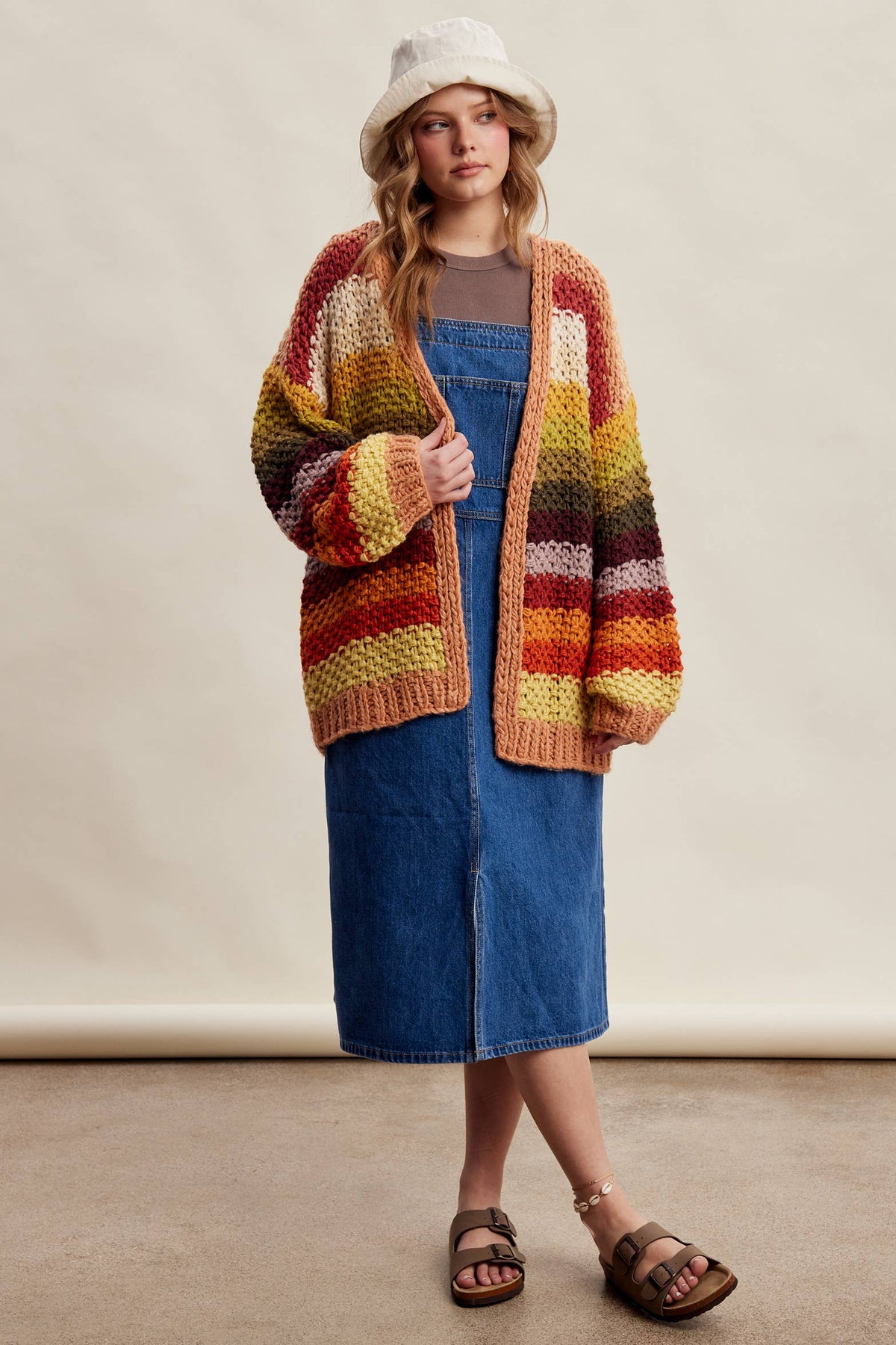 Rainbow Hand-Crochet Open Cardigan: Autumn