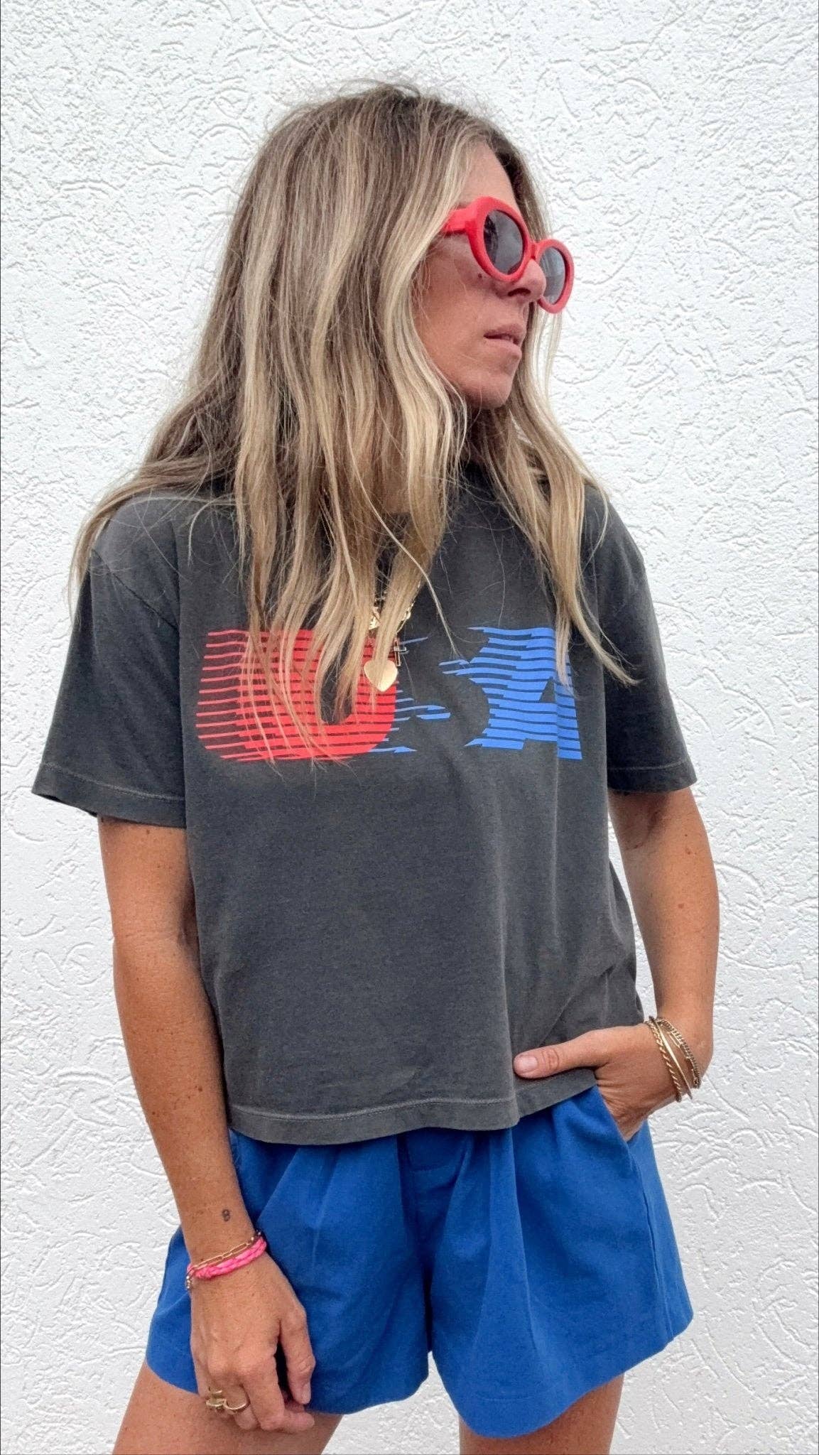 A+H Retro USA Crop Top: Pepper
