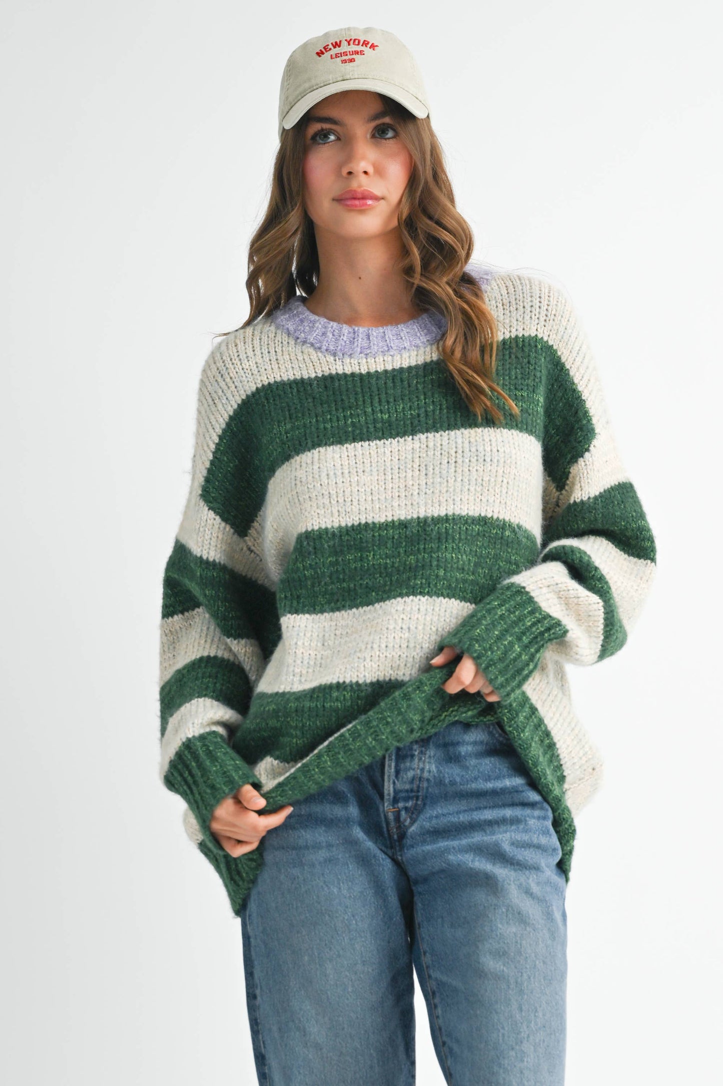 Oversized Striped Sweater: Green