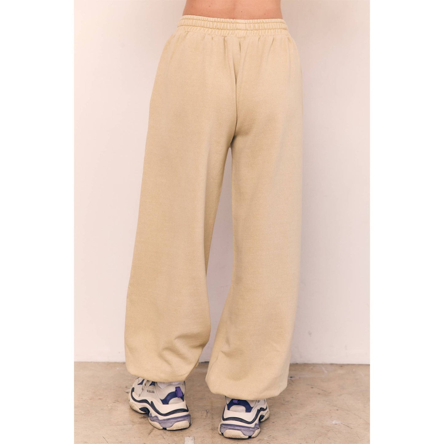 Acid Wash Wide Jogger Pants: BLACK