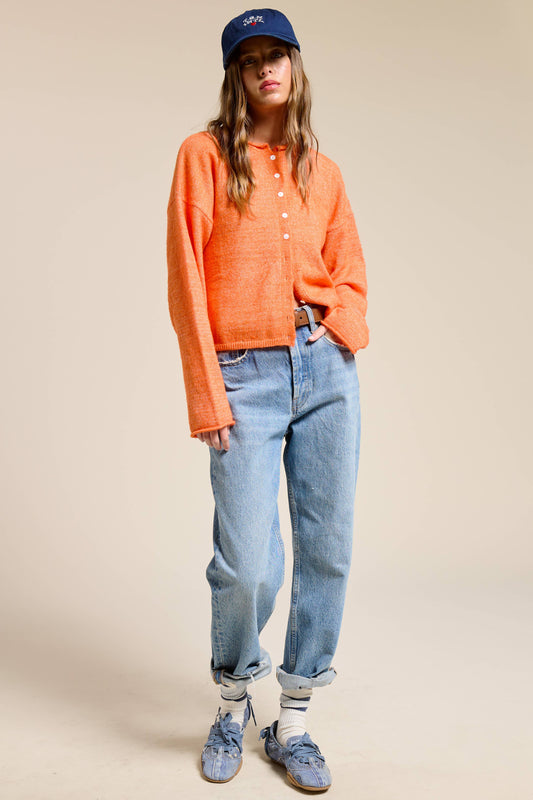 Essential Button Down Cardigan Top: Orange