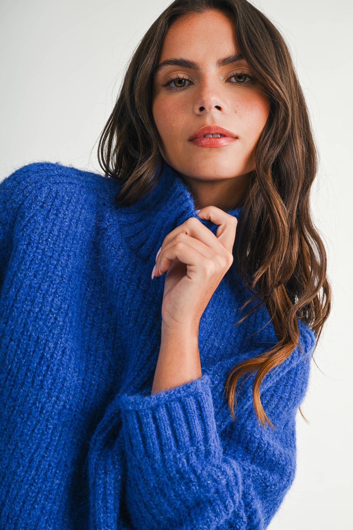 Soft Brushed Mock Neck Sweater: Cobalt