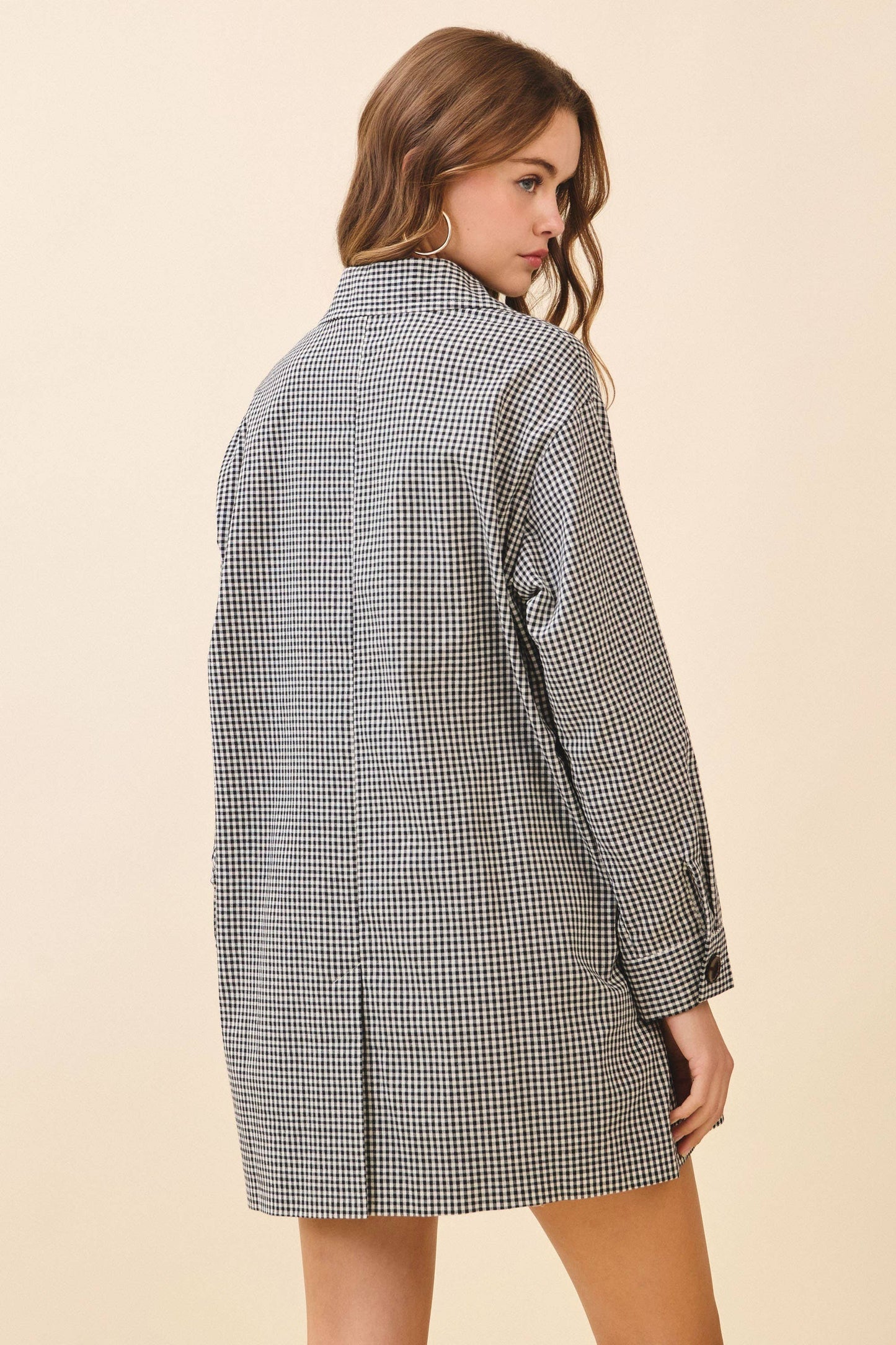 Gingham Button Down Oversized Fit Jacket