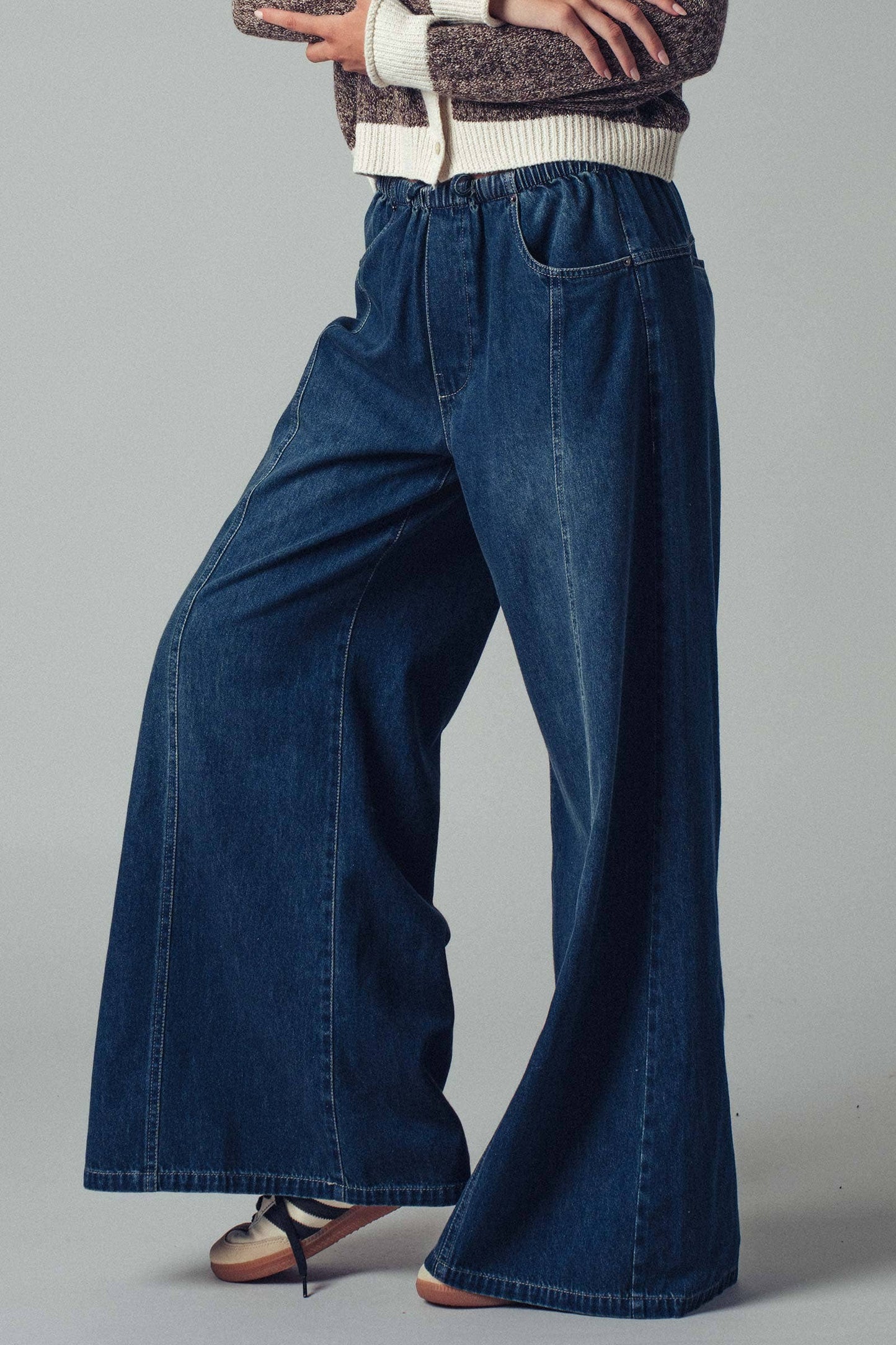 Relaxed Wide Leg Drawstring Western Pants: DK DENIM