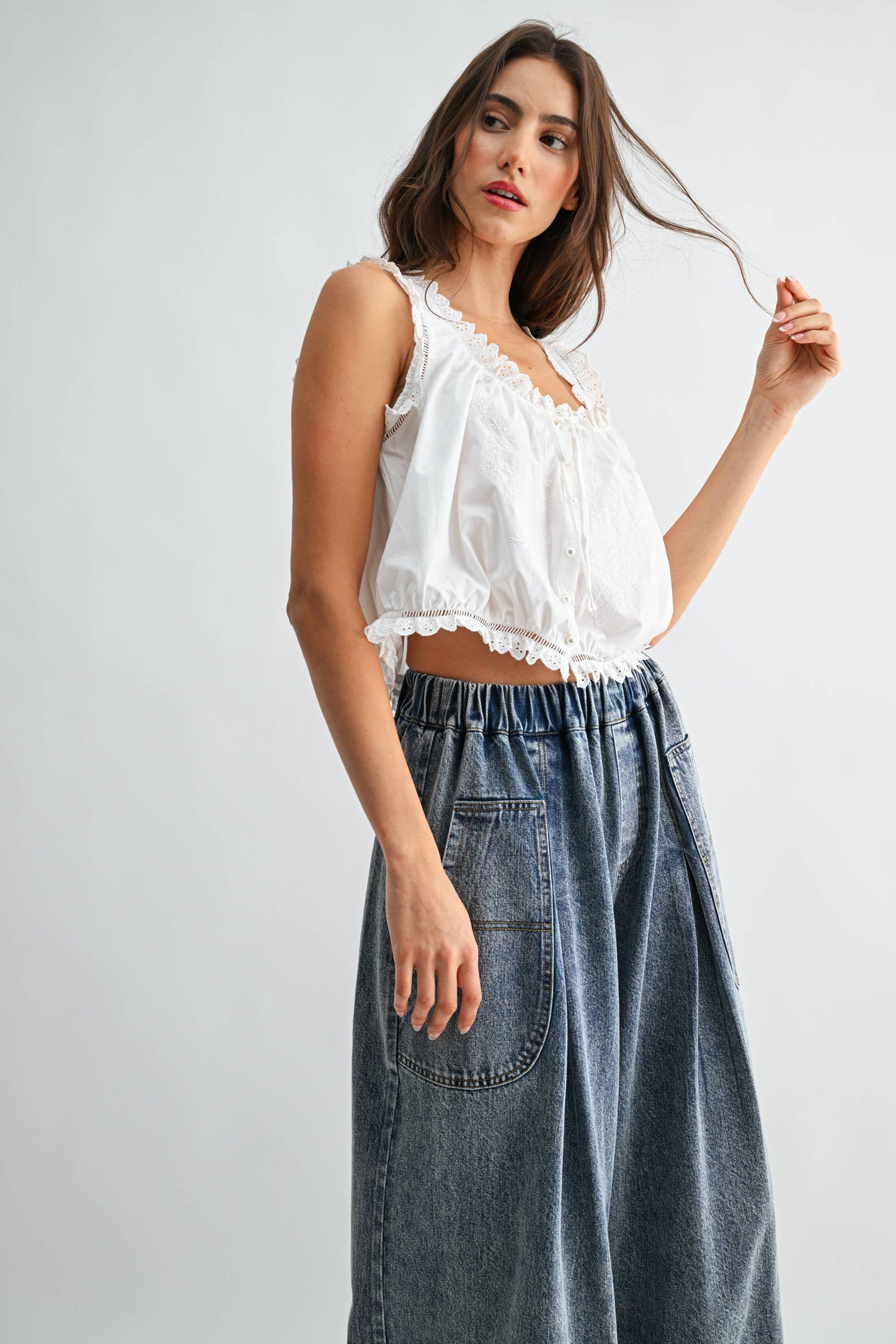 Embroidered Cotton Tank Top: White