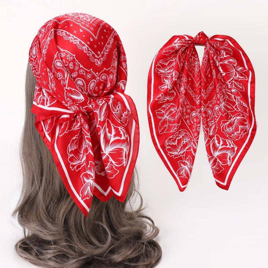 Bright Floral Square Scarf: RED