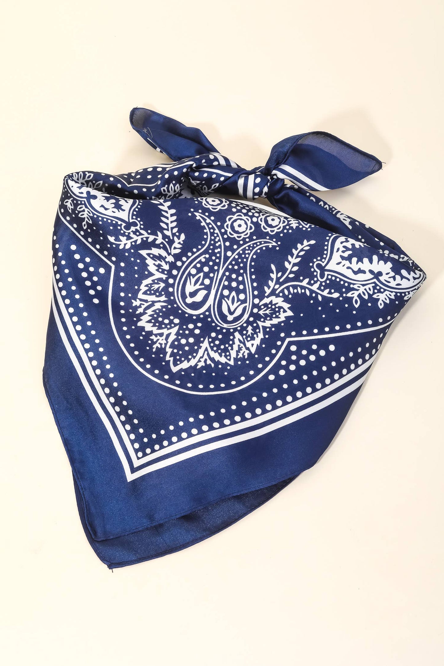 Light Paisley Design Square Bandana Scarf: Navy
