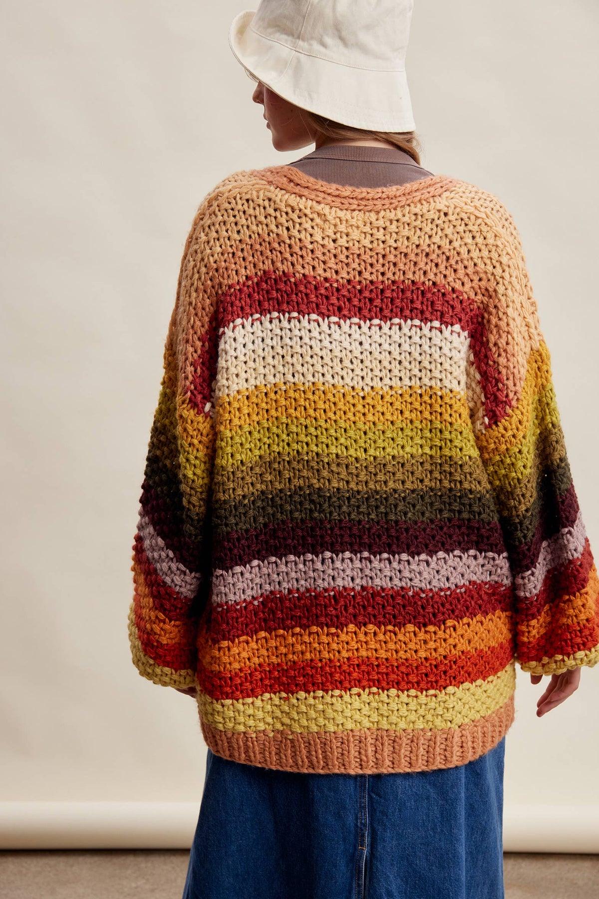Rainbow Hand-Crochet Open Cardigan: Autumn
