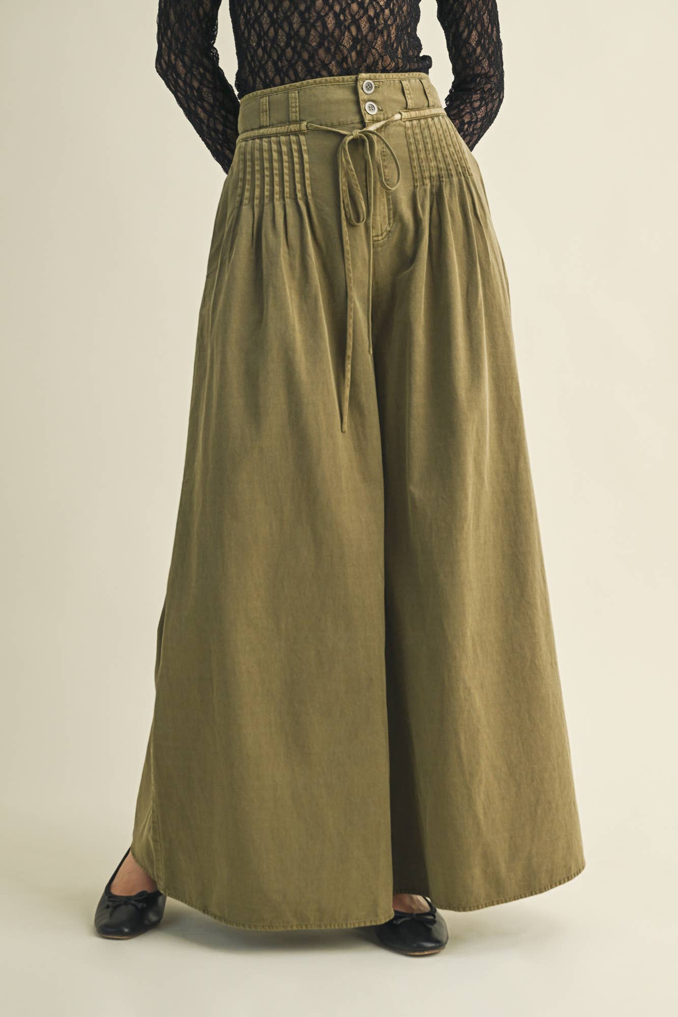 PINTUCK WIDE LEG PATNS: OLIVE