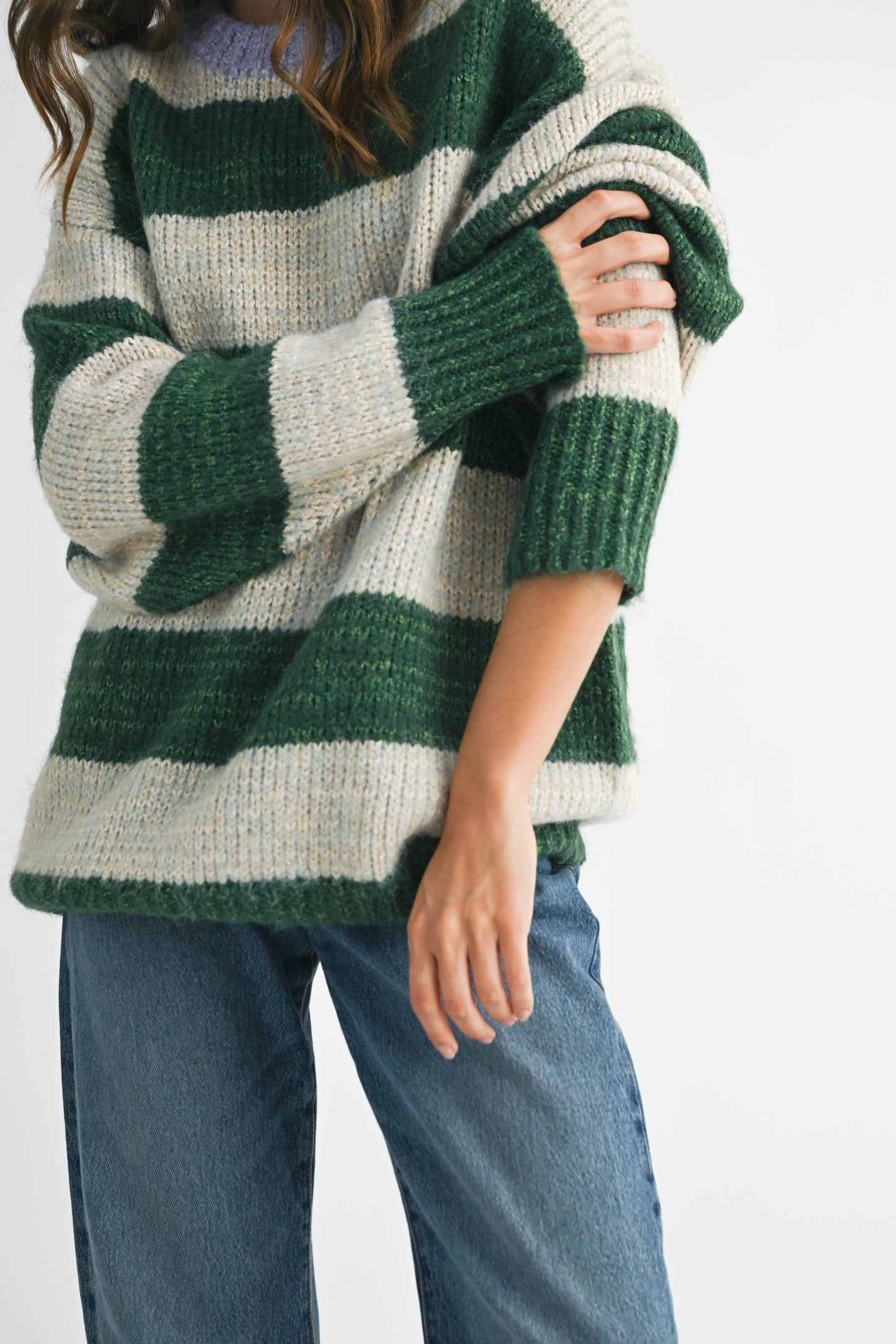 Oversized Striped Sweater: Green