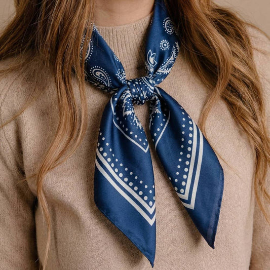 Light Paisley Design Square Bandana Scarf: Navy