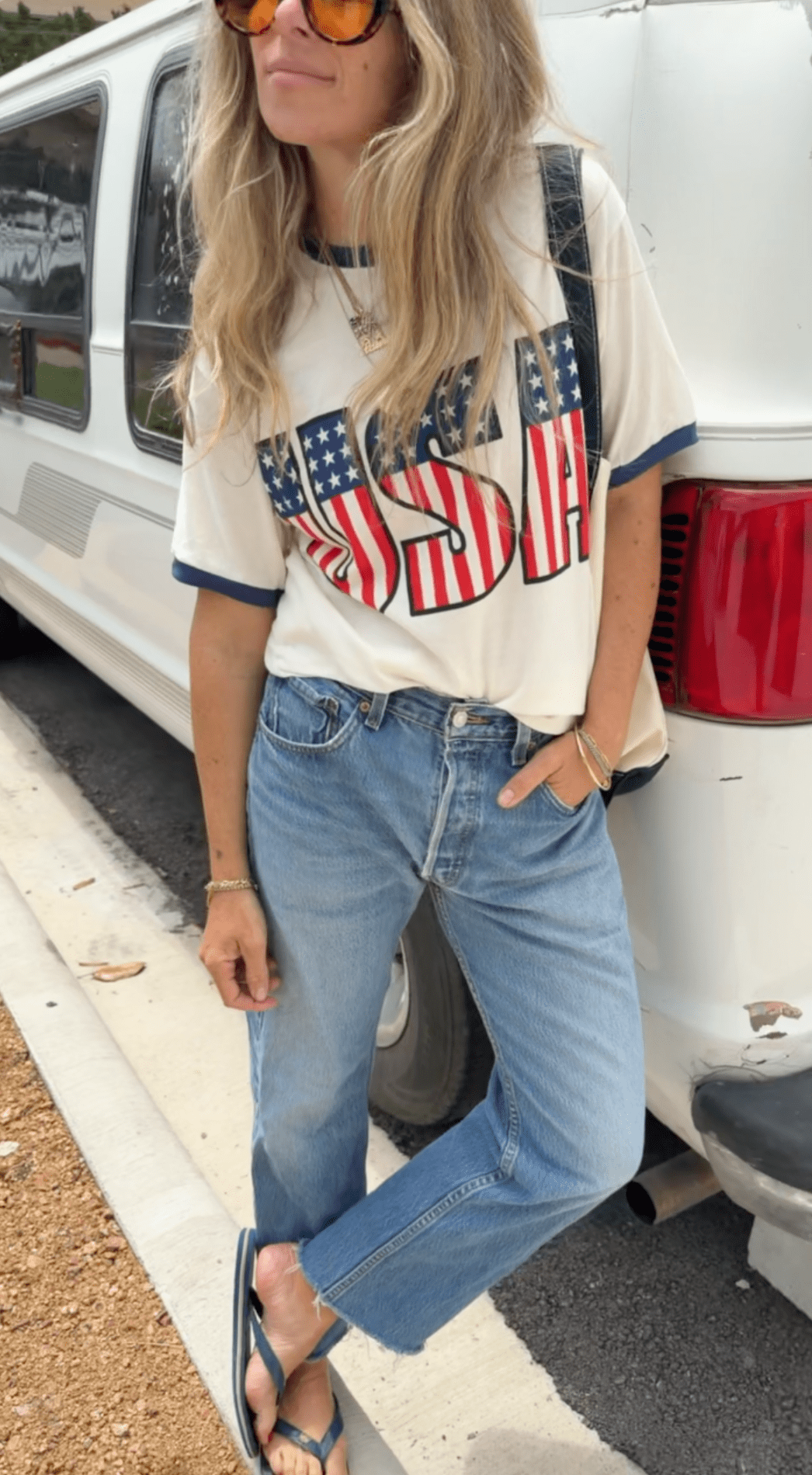USA Ringer Tee: Whte