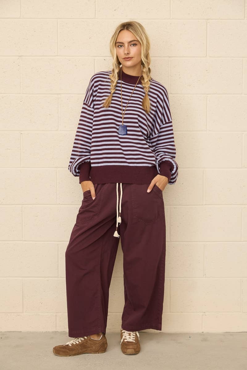 Drawstring Wide Leg Pants: PLUM