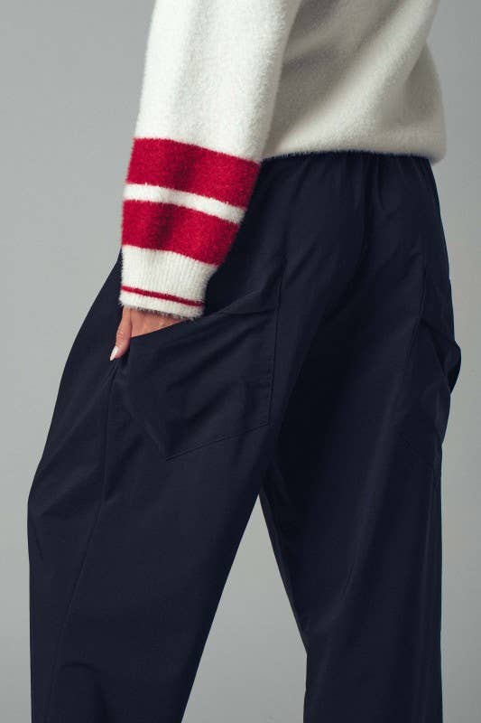 Wide-Leg Cropped Utility Pants: BLACK