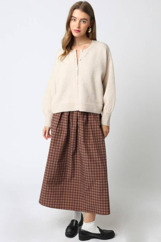 Bella Gingham Skirt: Brown