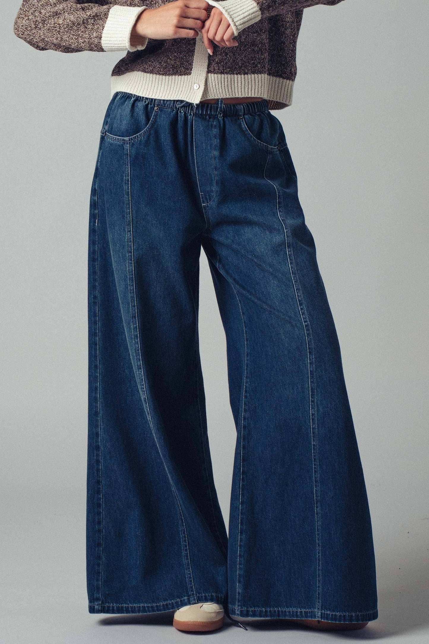 Relaxed Wide Leg Drawstring Western Pants: DK DENIM