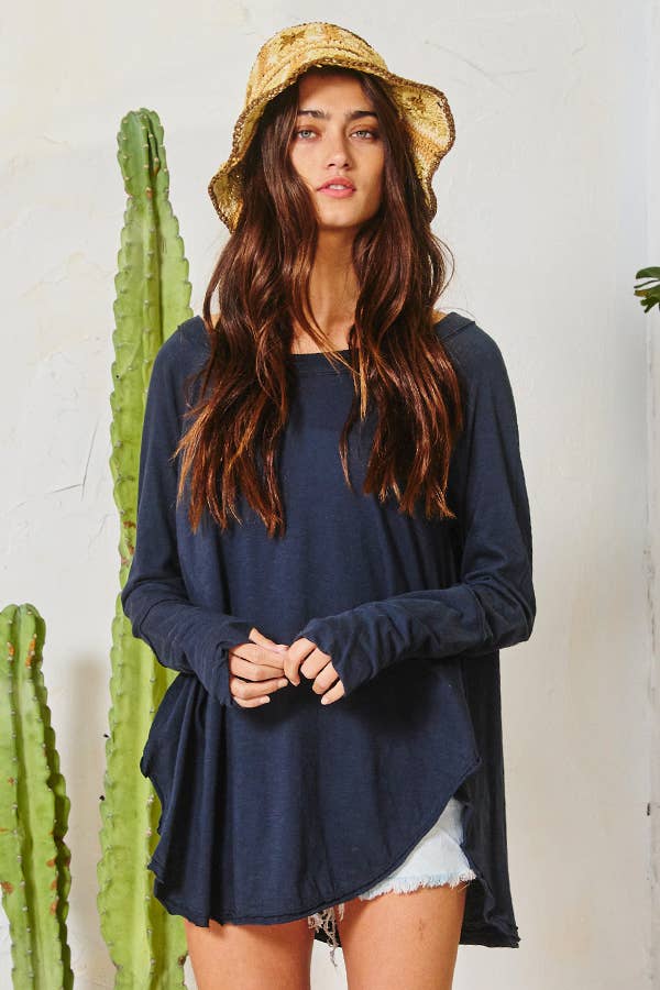 Long Sleeves Tunic Top: NAVY