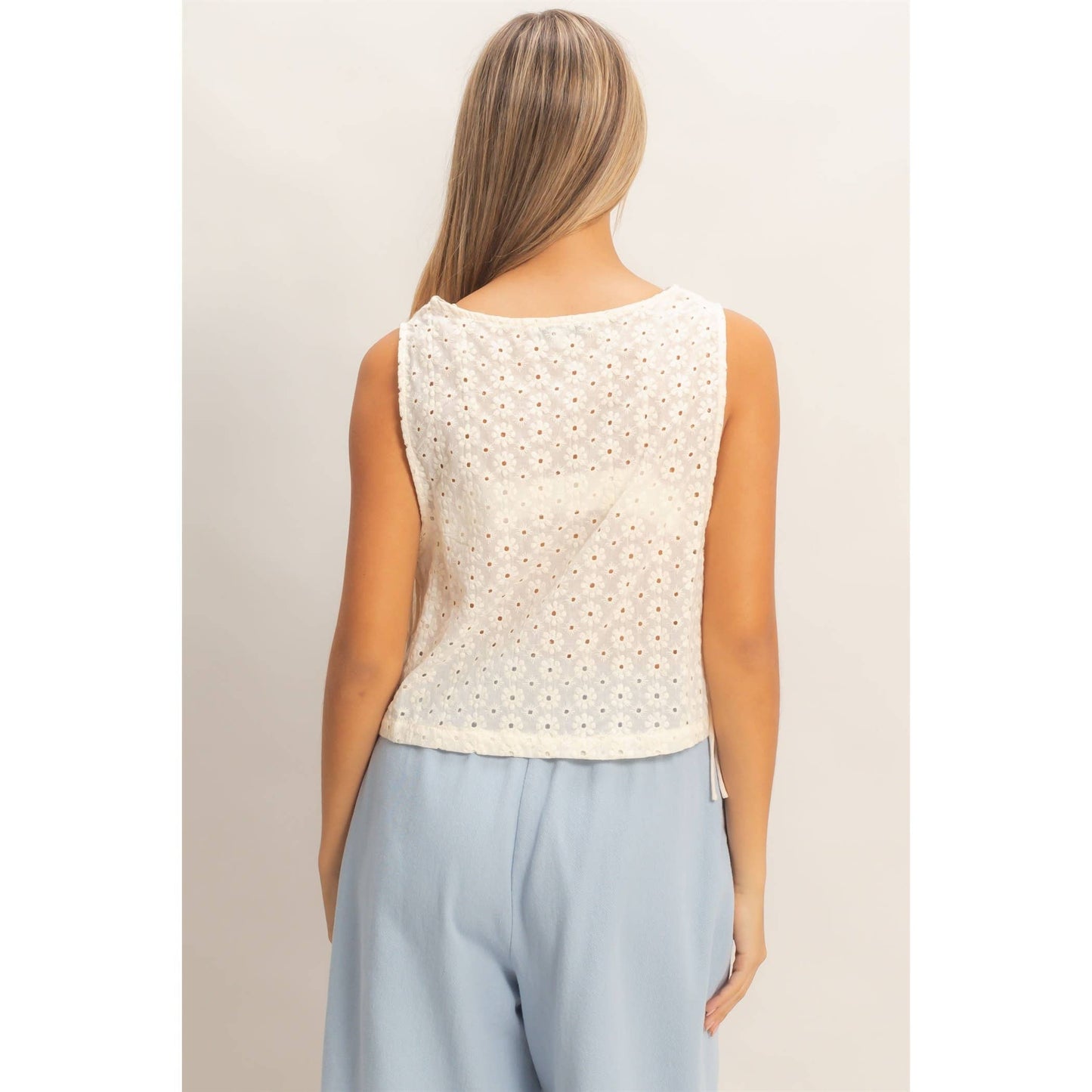 Sleeveless Textured Eyelet