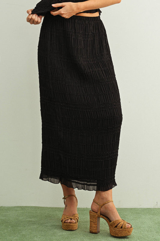 CHIFFON PANEL DETAIL SKIRT: BLACK