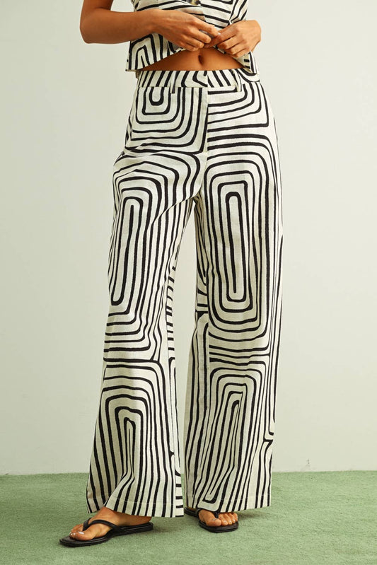 GRID PRINT WIDE LEG TROUSER: BLACK / WHITE