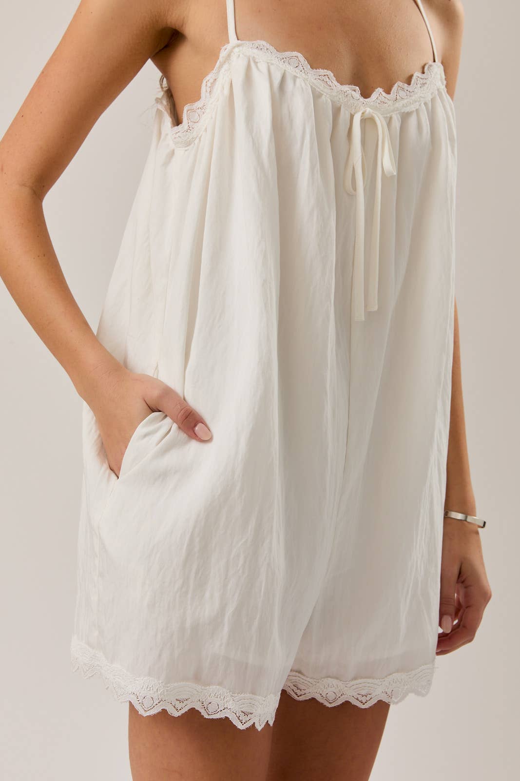 LACE TRIM ROMPER: White