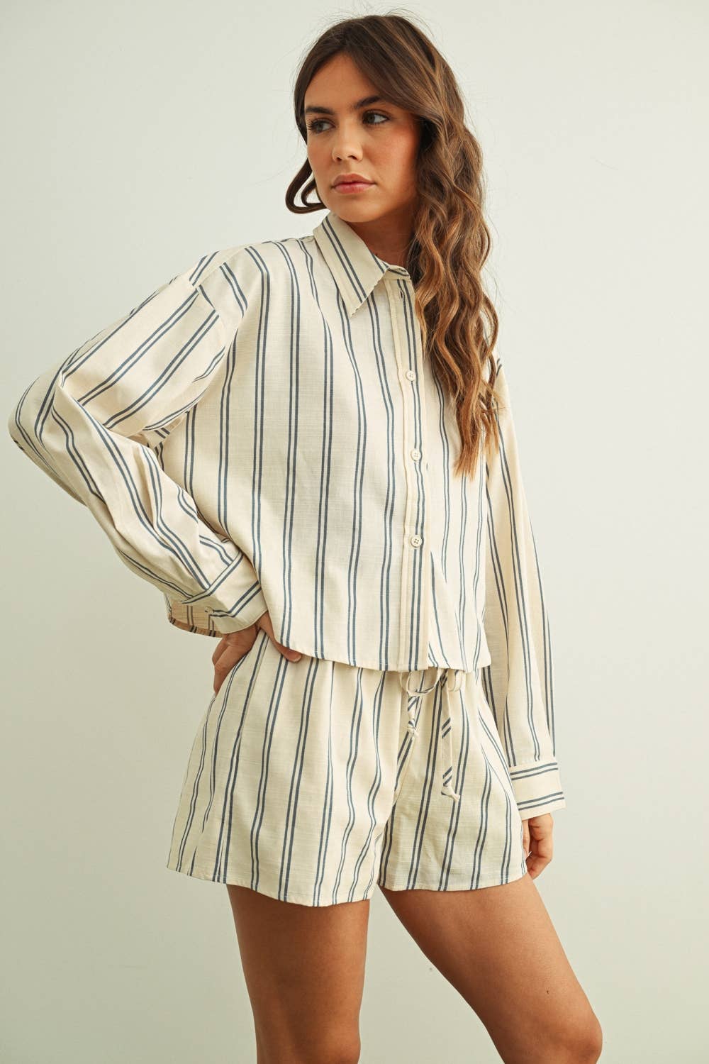 STRIPED BUTTON FRONT SHIRT
