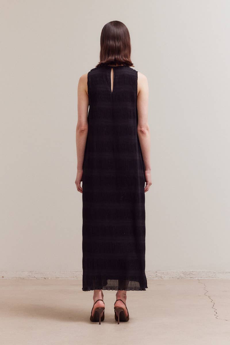 PRE ORDER- ships 11/15 PLEATED CHIFFON DRESS: CHOCOLATE