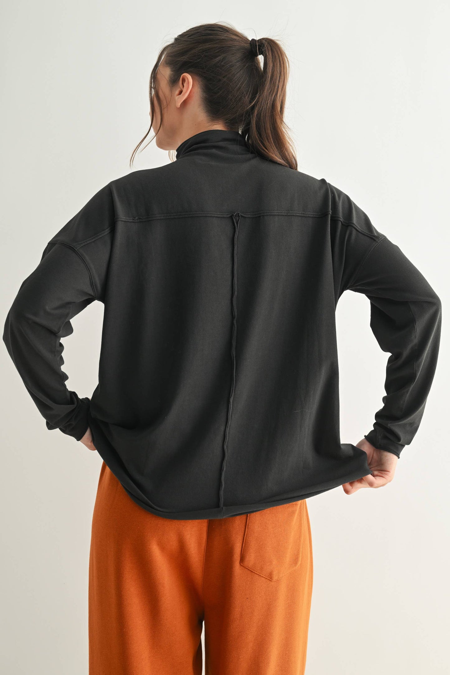 Pima Cotton Slouchy Turtleneck: Black