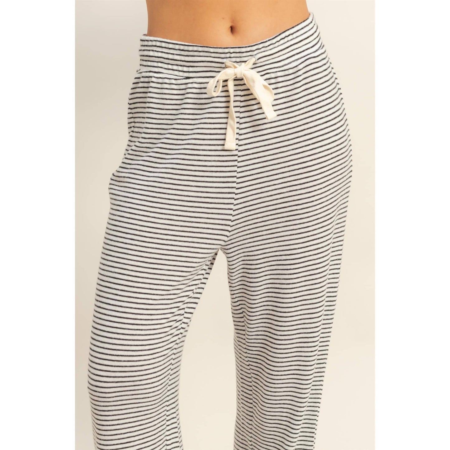 Striped Drawstring Lounge Jogger Pants: WHITE/BLACK