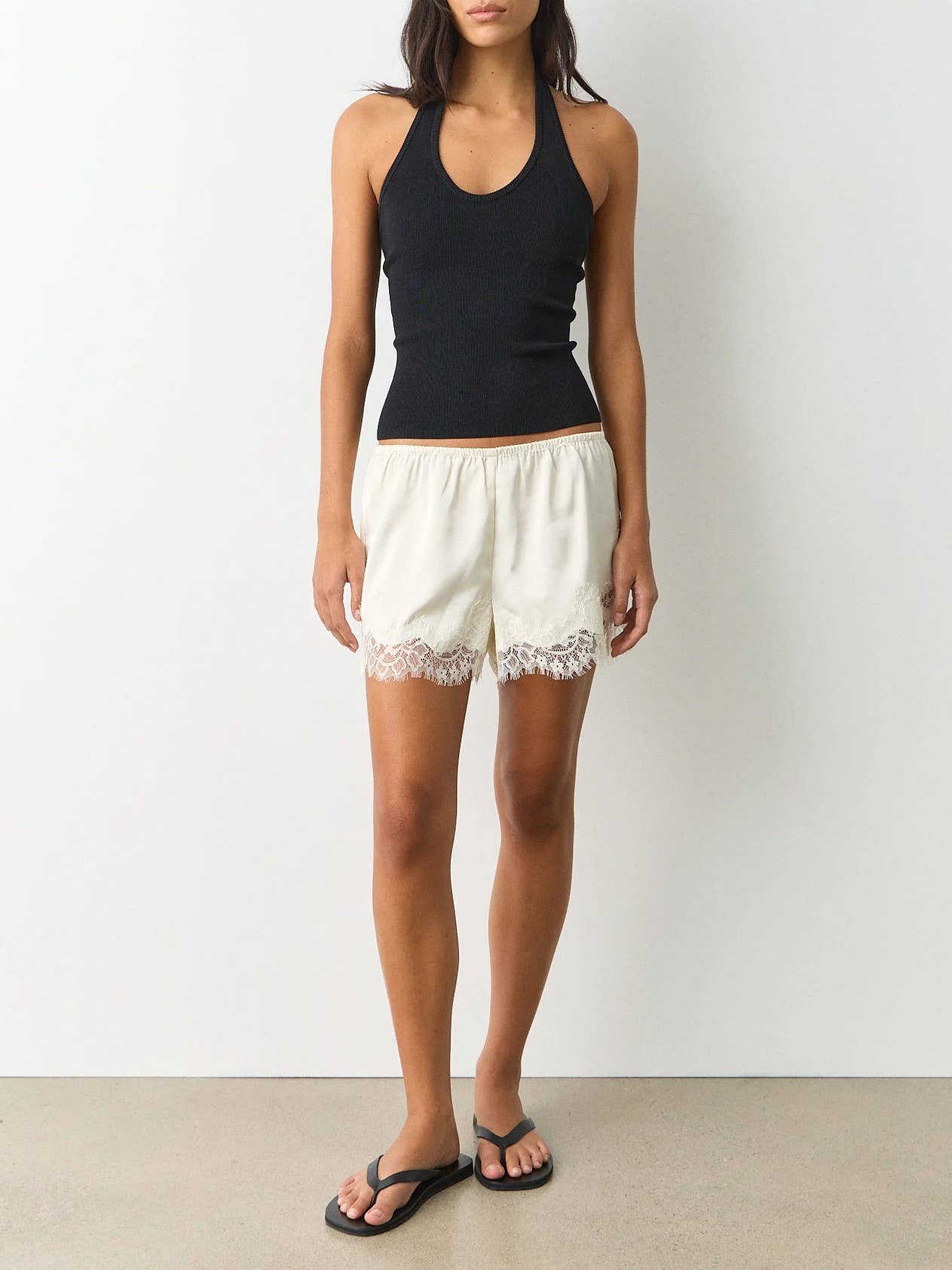 Silky Satin Lace Shorts: White