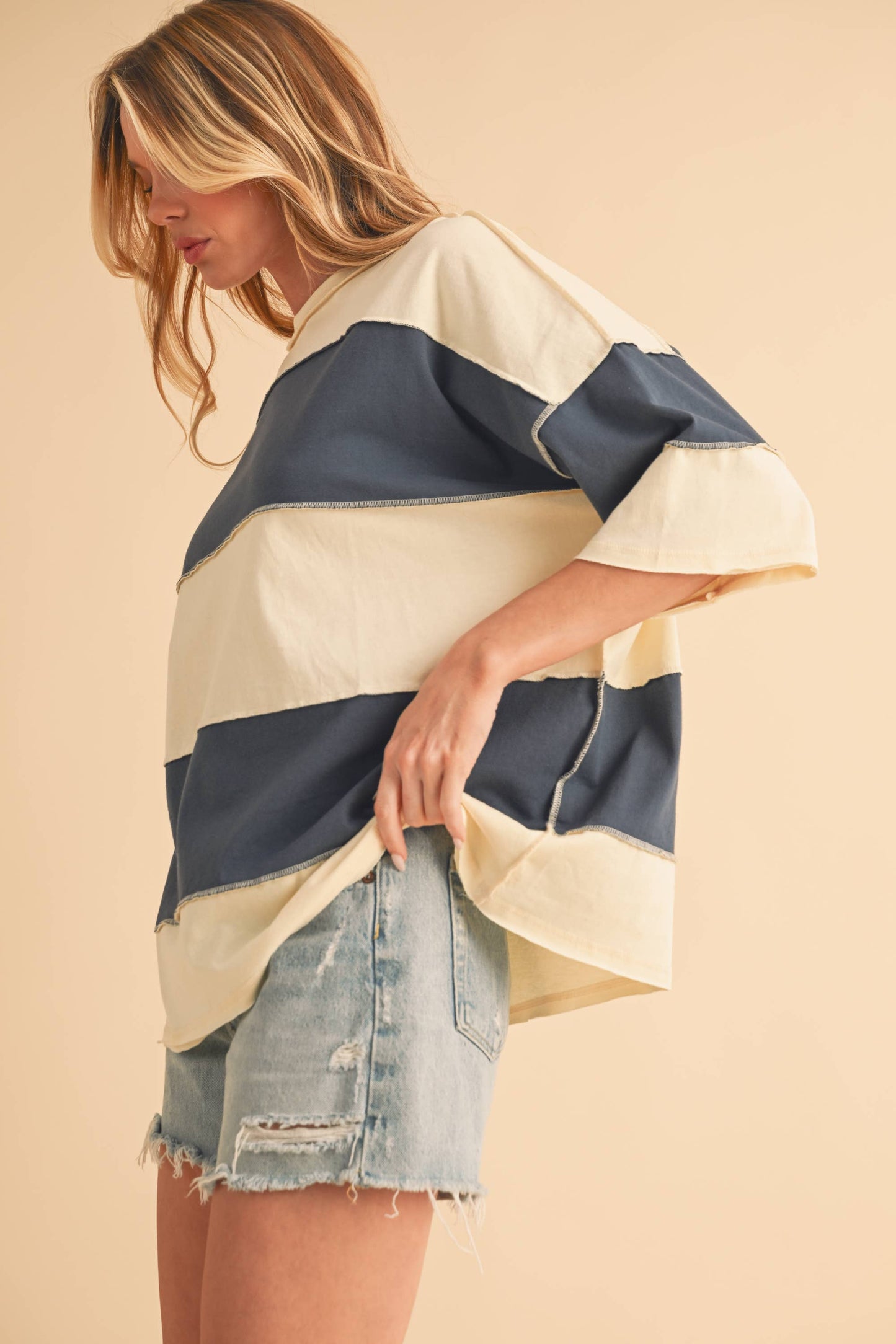 Polly Color Block Top: Navy