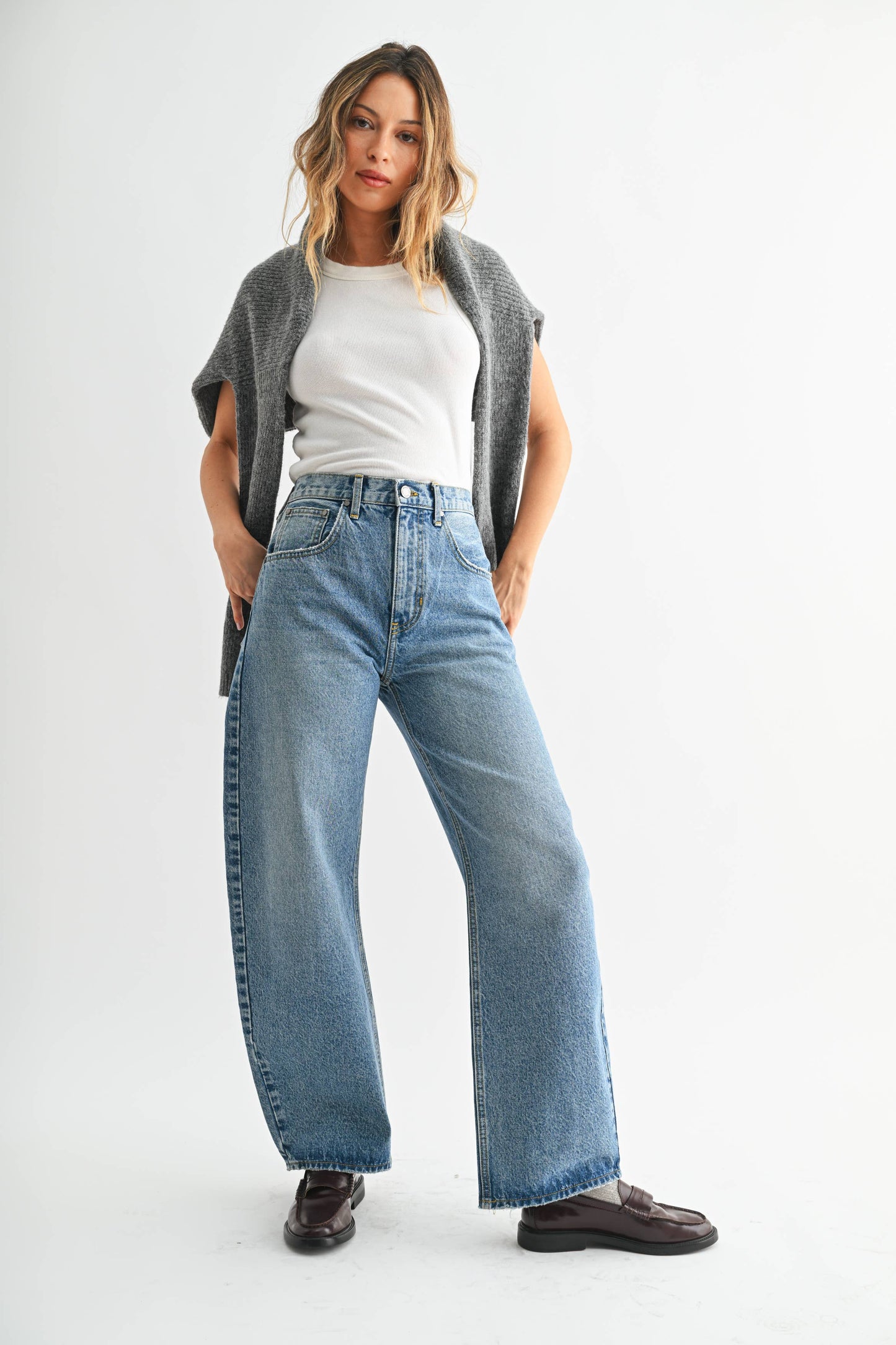 High Rise Clean Barrel Jean - MEDIUM DENIM