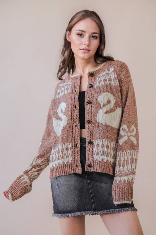 Swan Knit Sweater Cardigan: MOCHA