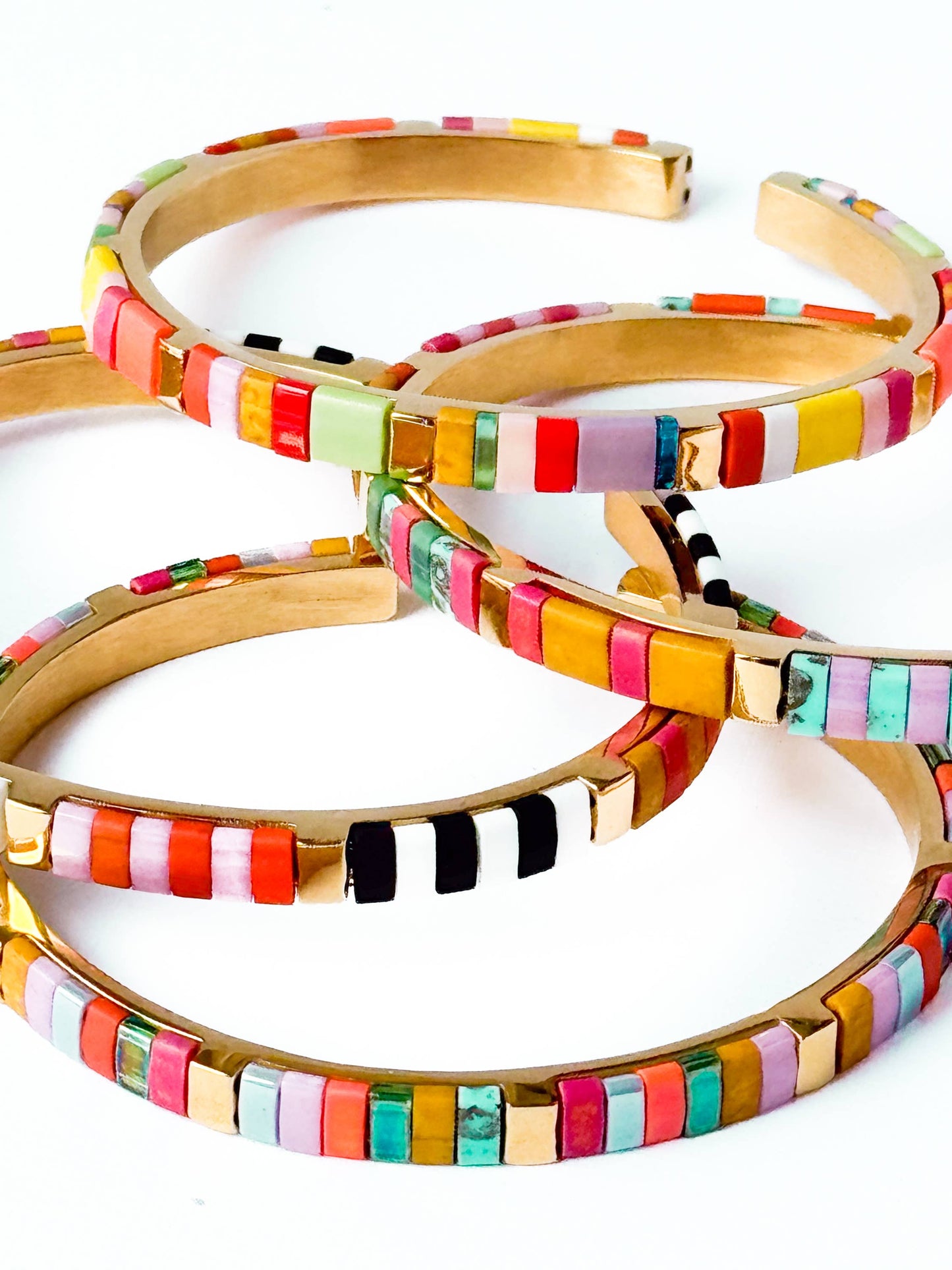Colorful Tila Bead Cuff Gold Plated Adjustable Bracelet: Tulum