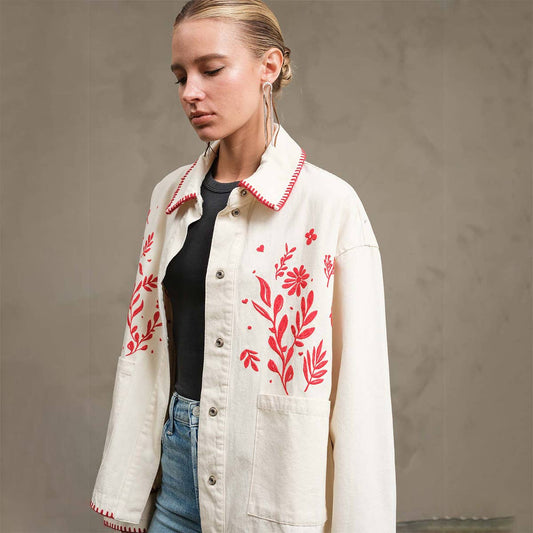 Embroidered Folk Jacket: CREAM
