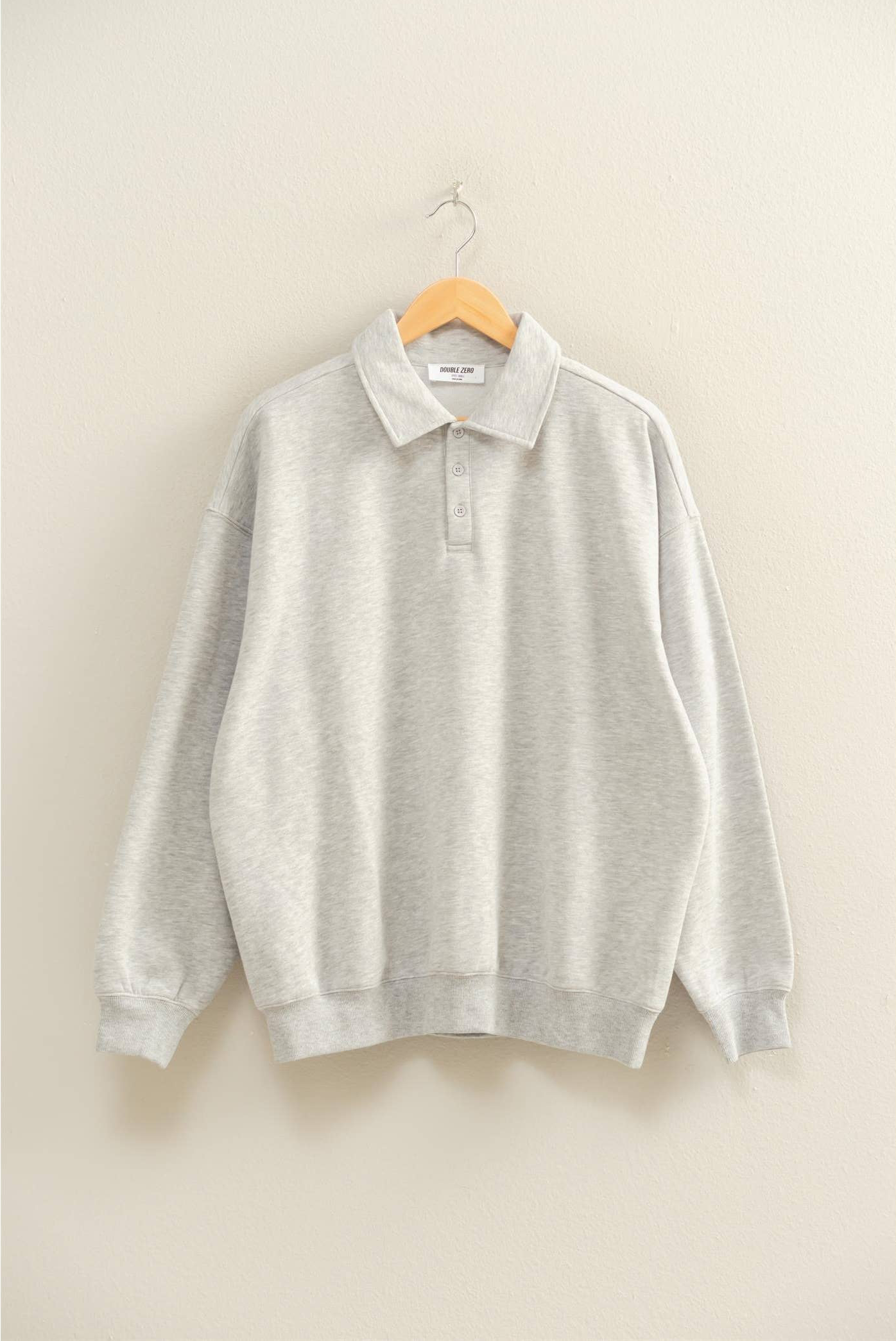 Oversized Polo Collared Pullover: HEATHER GRAY