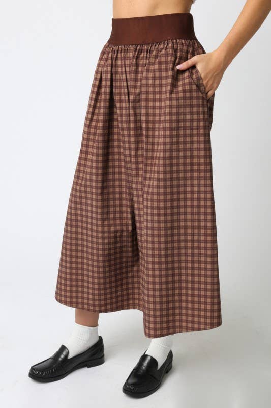 Bella Gingham Skirt: Brown
