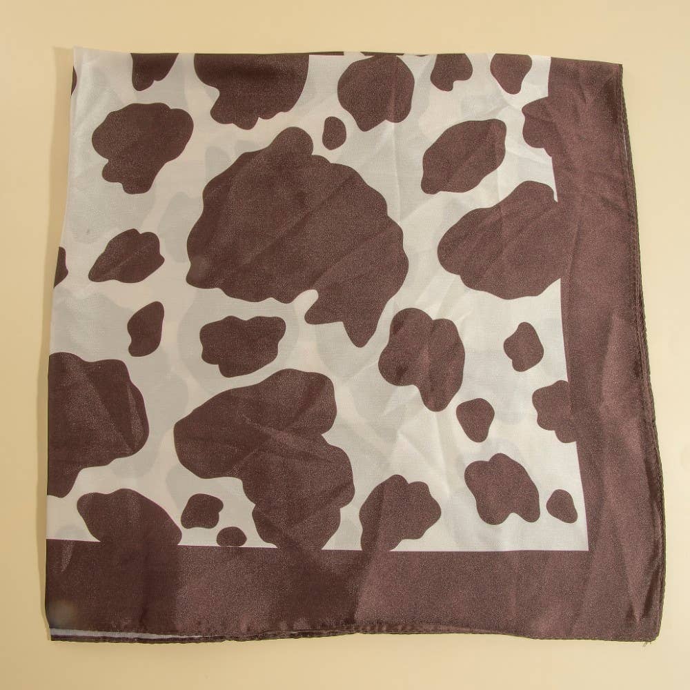 Dark Brown Cow Print Square Bandana Scarf: BR