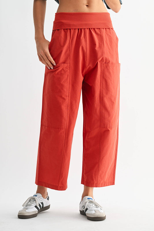Voyager Wide Leg Cropped Pants: RUSTIC RED